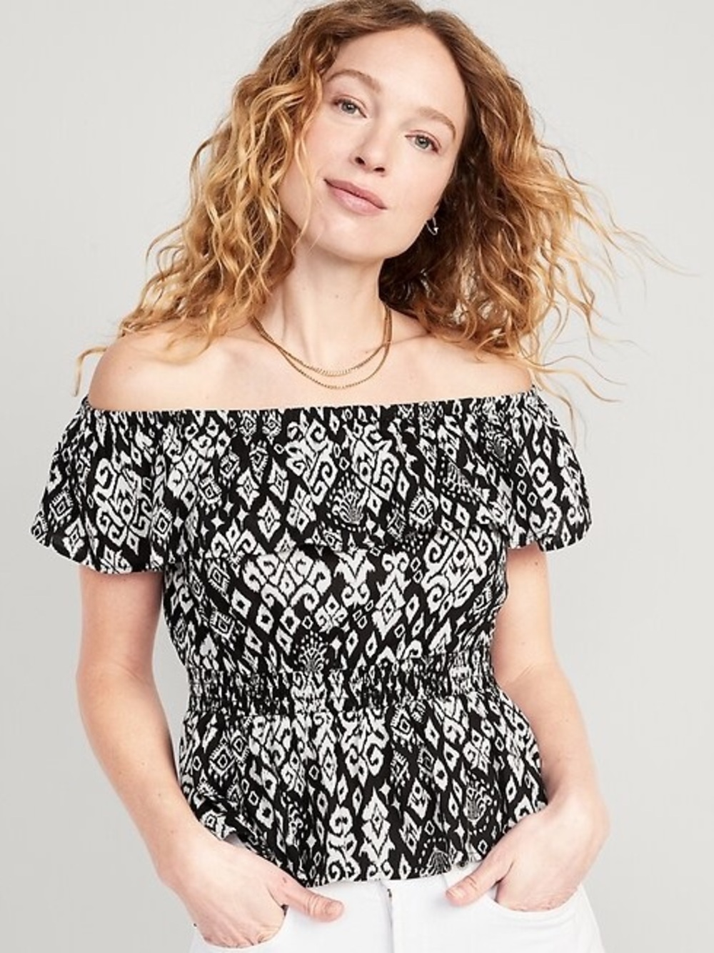 Old Navy Off-The-Shoulder Waist-Defined Smocked Blouse Size Medium